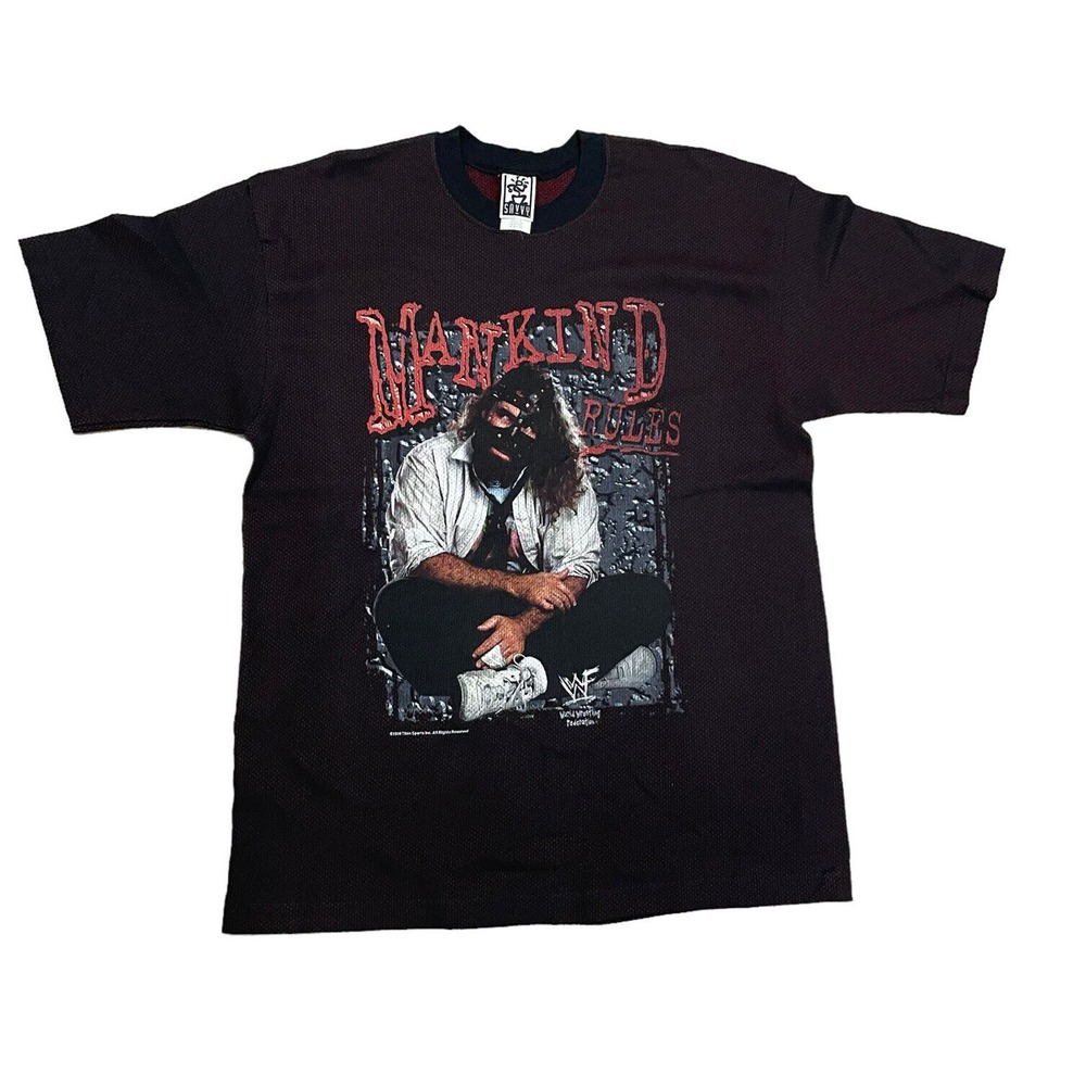 Vtg Rare Mick Foley Mankind WWF WWE Titan Sports Wrestling Black/Red Mesh Tee L